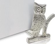 Cast Iron Owl Door Stop | Decorative Door Stopper Wedge | with Padded Anti-Scratch Felt Bottom | Vintage Rustic Design Owl Shape | 6x6.5x6.3” | Rustic White