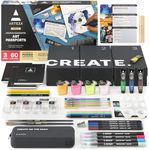 ARTEZA Creative Kickstarter: Art Exploration Set - Passports with Gel Pens, Watercolors, Acrylic Paints, Brushes, and More, Phased Art Journey, 60 pcs