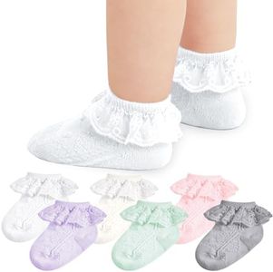 Baby Girl Lace Socks Newborn Ruffle Socks Cute Infant Princess Dress Frilly Socks 0-3/3-6/6-12/12-24 months 5/6 Pack, 6 Pack, Mixed Colors, 1-3 Years