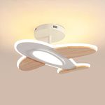 Schindora 35 W LED Ceiling Light Children's Room I Airplane Shape Dimmable Ceiling Lights with Remote Control I 50 * 45 CM I 2700-6500 K I White and Wood Accessories Ceiling Lamp