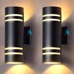 KIZON Dusk to Dawn Outdoor Wall Lights 2 Pack, Modern Exterior Lighting Fixtures Waterproof, Matte Black Up and Down Lights Outdoor, 3000K Warm Light Outdoor Sconce Lighting for Porch Front Door