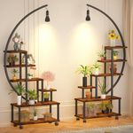 GarveeLife Plant Shelf with Grow Light & Wheels, Tall Plant Stand Indoor, 6 Tiered Large Metal Shelf Half-Moon Shape, Multi-Purpose Display Rack, Flower Bonsai Pots Organizer for Balcony, Living Room