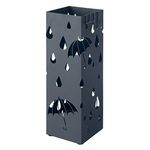 SONGMICS Metal Umbrella Stand, Square Umbrella Holder with Drip Tray and 4 Hooks, 15.5 x 15.5 x 49 cm, Anthracite Grey LUC049G01