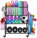 Dumbbell Weight Rack Yoga Mat Ball Storage Kettlebell Shelves Home Gym Sports Gear Garage Equipment Organiser with Wheels