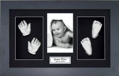 BabyRice Large Baby Casting Kit (Great for Twins), 15x9" Black Frame, Black Mount, Silver Metallic Paint