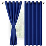 DWCN Blue Blackout Curtains with Tiebacks for Bedroom Thermal Insulated Solid Eyelet Curtains for Living Room,2 Panels,66" Wide x 72" Drop