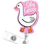 Funny Silly Goose Badge Reel Retractable for Nurses, Cute ID Badge Holder with Alligator Clip for Students, RN LPN Medical Assistant Work, Nursing Name Tag Card Funny Badge Reels Grad Gift - Pink