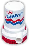 Rule 10-6UL, Bilge Pump, 2000 GPH, Non-Automatic, 12 Volt with 6 Foot Wire Leads, White/Blue