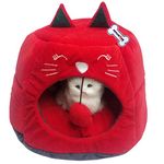 Petlicious & More Cat House for Kittens House Soft Warm Rabbit Hut Frustum-Shape Guinea Pig Bed Hideout with Removable Cushion (Color- Red, Pack of One)