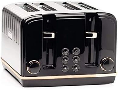 Haden Salcombe Black 4 Slice Toaster - Dual Browning Control, Retro Design, Wide Slot Toaster - Stainless Steel Housing - Self Centring Function - Easy To Clean 4 Slice Toaster - 2300W