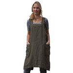 Women’s Pinafore Square Apron Baking Cooking Gardening Works Cross Back Cotton/Linen Blend Dress with 2 Pockets