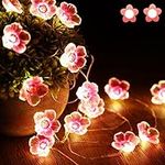 Flower String Lights Fairy Pink Cherry Blossom Lights 13 Feet 40 LEDs USB and Battery Operated Decorative Lights for Girls Bedroom Indoor Outdoor Wedding and Valentines Day