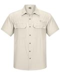 Outdoor Ventures Men's Quick Dry Casual Shirts UPF 50 Button Down Hiking Shirts Lightweight Short Sleeve Cooling Shirt for Safari Fishing Golf Travel Light Khaki L