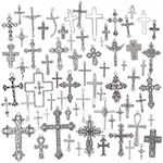 Honbay 70PCS Metal Mixed Cross Charms Pendant Antique Silver Plated Jesus Christ Cross Jewelry Findings for DIY Necklace Earring Bracelet Keychain Craft Making (70 Styles)