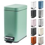 5 Liter/1.3 Gallon Slim Small Trash Can with Lid Soft Close, Stainless Steel Garbage Can for Bathroom Bedroom Office, Rectangular Step Trash Bin with Removable Inner Waste Basket (Green)