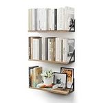 CASSA Wall Mounted Floating Book Shelves for Wall Set of 3, Natural Shelf Bookshelf for Bedroom Living Room Office Bathroom Kitchen Rustic Wood with Metal Bracket