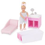 Lori LO37122Z Mini Toy Bathroom Furniture – 6-inch Doll & Dollhouse Accessories – Tub, Vanity, Lounge Chair, Mirror, Towels – Play Kids – 3 Years + – Adelina’s Bathtub Set, Multi