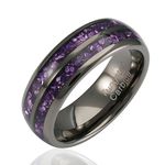 100S JEWELRY Engraved Personalized Gunmetal Purple Tungsten Rings For Men Amethyst Inlay Wedding Promise Band Size 6-16, Metal, No Gemstone