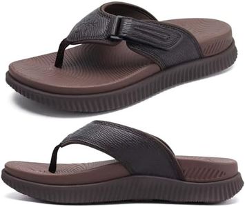 KuaiLu Mens Leather Flip Flops Men's Recovery Walking Sandals Orthopedic Thick Athletic Cushion Sport Slides for Man Outdoor Summer Beach Water Sandles with Comfortable Plantar Fasciitis Arch Support