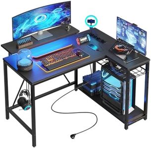 Bestier Scrivania a Forma di L con Prese di Corrente e Luci a LED Scrivania ad Angolo con Ripiani Scrivania per Computer Reversibile con Ganci per Casa Ufficio Camera da Letto Piccolo Spazio 106,5 cm