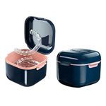 Denture Cupï¼Å’Retainer Case,Cute Night Mouth Guard Box Holder, Storage Soak Container with Strainer basket for Travel Cleaning.(1 Pack,Blue)