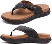 Mens Leather Flip Flops Men's Recovery Walking Sandals Orthotic Thick Athletic Cushion Sport Slider for Man Outdoor Summer Beach Water Sandals with Comfortable Plantar Fasciitis Arch Support,10 Brown