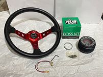 AUTO MT SPARCO 14INCH DEEP Universal Steering Wheel DRIFTING Sports Car Look DRIFT Rally Race Off Road WID Free BOSS KIT HUB (RED14INCH ++ BOSS KIT HUB)