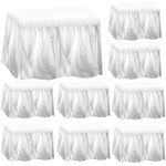 TAICHEU10 Pack White Table Skirt for Rectangle Tables,29in x 14ft Disposable Plastic Table Skirt White Pleated Tablecloth Skirt for Kitchen, Party, Wedding and Picnic