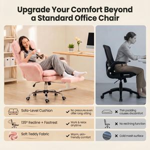 HOMRELEXA Big & Tall Office Chair – Flip Armrests, Wide Teddy Fleece Seat, Reclining with Footrest