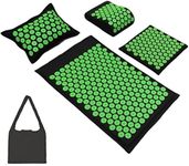 Acupressure Mat and Pillow Set with Carrying Bag - Acupuncture Mat for Neck & Back Pain Relief - Foot Manual Massager - Naturally Relaxation Gift - Stress Relief Massage Mat (Black&Green)