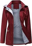 Gyozelem Womens Waterproof Rain Jacket Lightweight Windproof Full Zip Fall Winter Raincoat Windbreaker with Hood L Wine Red
