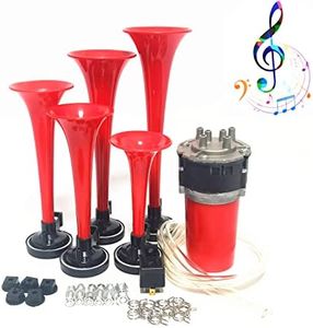YIYIDA Clacson per auto Clacson Car Horn 12V Clacson per nave Tromba a cinque tubi Dixie 160db Tromba d'aria rossa Tromba per camion con altoparlante della pompa dell'aria per 12V auto camion SUV ecc