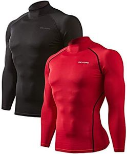 DEVOPS 2 Pack Men's Thermal Turtle Mock Neck Shirts, Compression Long Sleeve Tops and Hoodies, 1# (Basic_2 Pack) Black / Red, Small