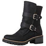 GLOBALWIN Women's Biker Boots Lace up Mid Calf Motorcycle Fashion Festival Boots Combat Riding Military Boots for Women, 19yy19black, 6