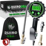 Rhino USA Digital Tire Inflator with Pressure Gauge (0-200 PSI) - ANSI B40.1 Accurate, Large 2" Easy Read Glow Dial, Premium Braided Hose, Solid Brass Hardware, Best for Any Car, Truck, Motorcycle, RV