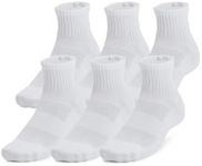 Under Armour Unisex-Adult Training Cotton Quarter Socks 6 Pack, (100) White/White/Black, Large