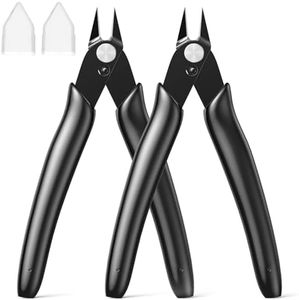 BOENFU Micro Wire Cutter Jewelry Wire Cutters Zip Tie Cutters 2-Pack Flush Cut Nippers Precision Small Side Cutting Pliers for 3d Print, Plastic Models, Jewelry, Electronics, Black, 5 Inches