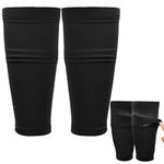 Xzeemo Improve Shin Pad Sleeves with anti-slip Strip, Black Football Shin Guards Sleeves with Pocket for Football Shin Pads, Football Shin Pad Sock Sleeves for Football Games Beginner Adult Youth Boys