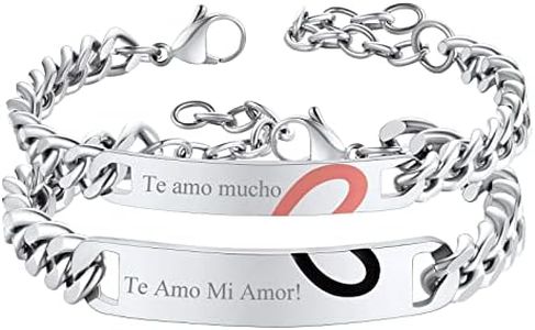 FindChic Stainless Steel ID Bracelet for Men Love Heart Symbol Matching Couple Bracelets Jewelry Gifts for Him and Her