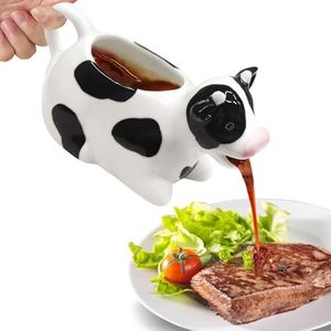 Ceramic Gravy Boat,11oz/300ml Gravy Boat Milk Cow Sauce Jug with Smooth Handle - Perfect for Serving Jars of Salad Dressing, Broth, Cream, Milk for Thanksgiving, Halloween, Christmas (White）