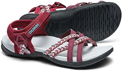 UBFEN Womens Hiking Sandal Sport Sandal Straps with Adjustable Hooks Arch Support Beach Vacation Outdoor Adventure Casual Size 10 Bordeaux