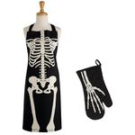 DII Halloween Cooking & Baking Collection Kitchen Accessories, Apron & Oven Mitt Set, Skeleton, 2 Piece