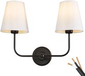 PASSICA DECOR Hardwired Wall Sconces Set of 2-Lights Modern Matt Black Double Wall Lamp with Fabric Shade Farmhouse Sconces Wall Lighting for Bedroom Fireplace Living Room Stairs Light Fixture……