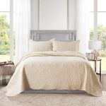 HoneiLife Bedspread Quilt Set King - 3 Piece Embroidered Microfiber Bedspreads Reversible Coverlet Lightweight Bedcover Paisley Pattern Bedding Set All Season Quilts-Beige