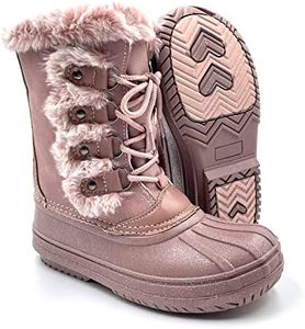 Warm Little Kids Snow Boots Pink Glitter Girls Snow Boots Waterproof Youth Snow Boots Size 2