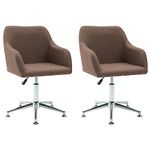 vidaXL Brown Fabric Swivel Dining Chairs with Armrest - Set of 2 - Adjustable Height and Ergonomically Designed for Comfort