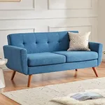 Tbfit Loveseat Sofa, 65" W Mid Century Modern Love Seat Couches for Living Room, Button Tufted Upholstered Small Couch for Bedroom, Solid and Easy to Install Love Seats Furniture, Blue