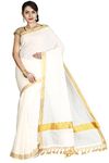 JISB Women Kerala Kasavu plain saree with fringes,Cream color