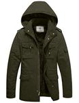 WenVen Men's Military Style Thicken Hooded Sherpa Jacket Army Green L