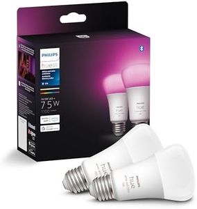 Philips Hue A19 LED Smart Light Bulbs - Flicker-Free 75w Light Bulbs - Control with Hue App - Compatible with Alexa, Google Assistant, and Apple HomeKit - E26 Base - 2 Pack